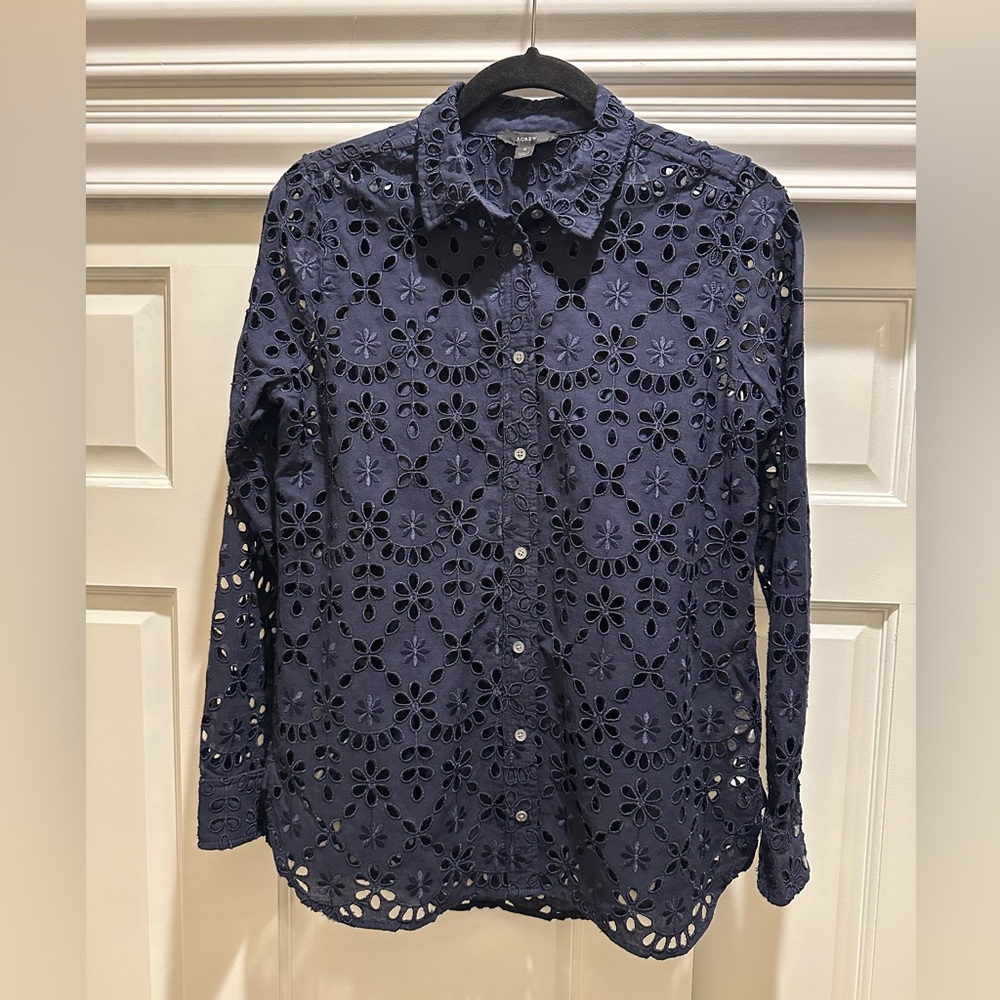J. Crew Midnight Blue Eyelet Top